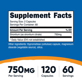 Nutricost Capsules de Strontium 750mg vue de côté avec étiquette