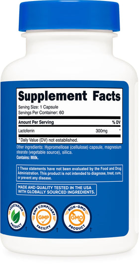 Nutricost capsules lactoferrine ouvertes avec quelques capsules à côté
