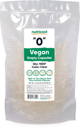 Nutricost capsules vides taille 0, 1000 unités en emballage transparent