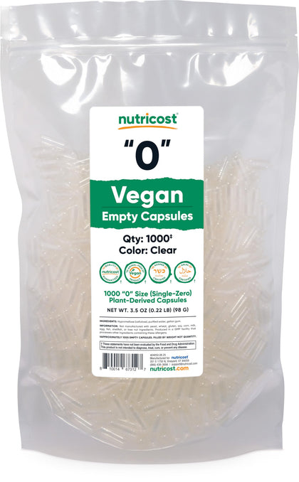 Nutricost capsules vides taille 0, 1000 unités en emballage transparent