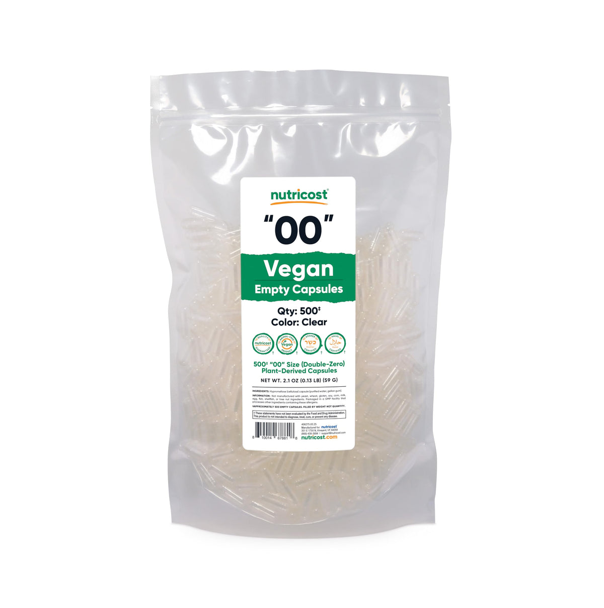 Nutricost Capsules Vides Vegan Taille 00 en gros plan