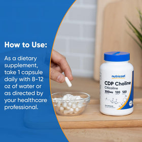 Nutricost CDP Choline 300mg capsules sur une table