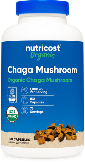 Nutricost Champignon Chaga Bio 1000mg 150 Capsules vue de face
