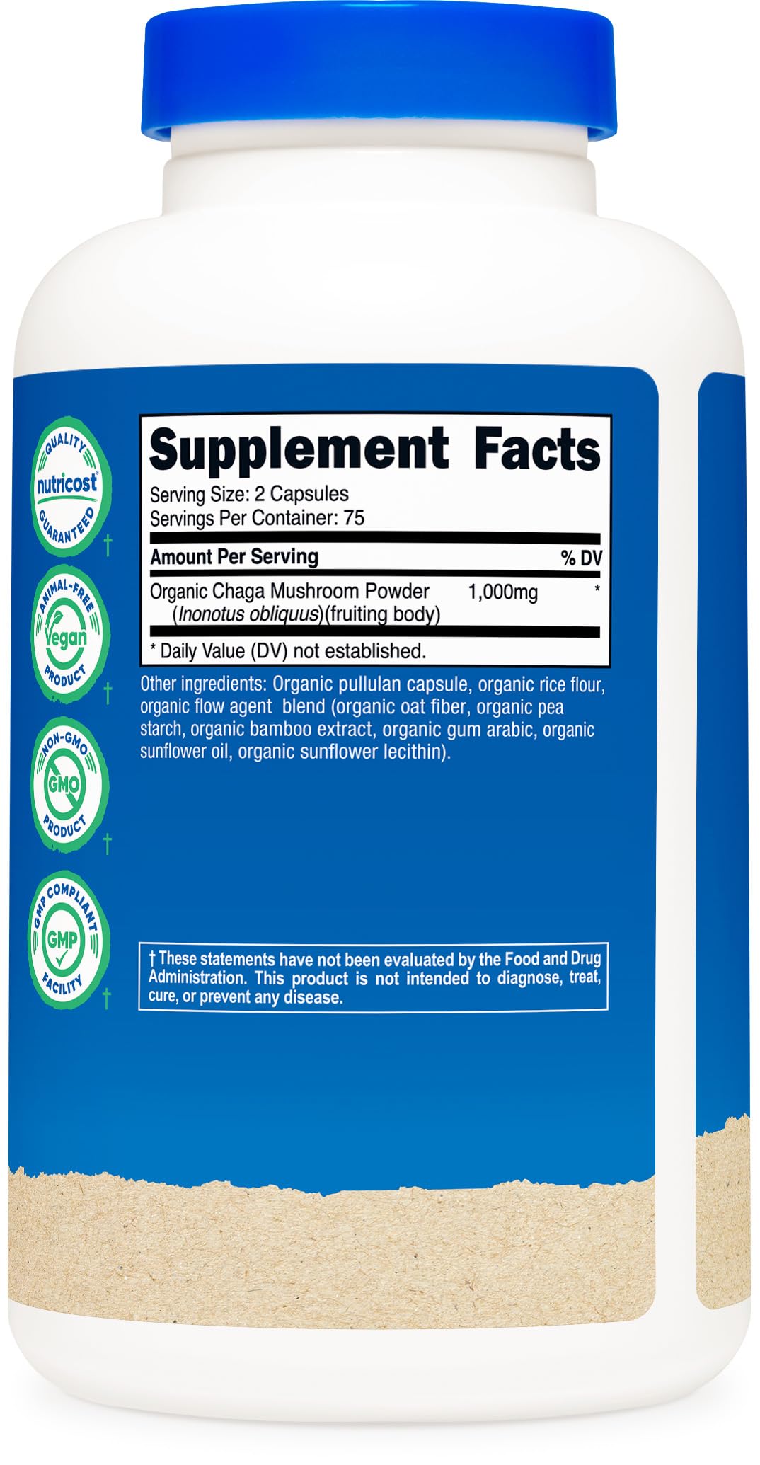 Nutricost Champignon Chaga Bio 1000mg capsules ouvertes