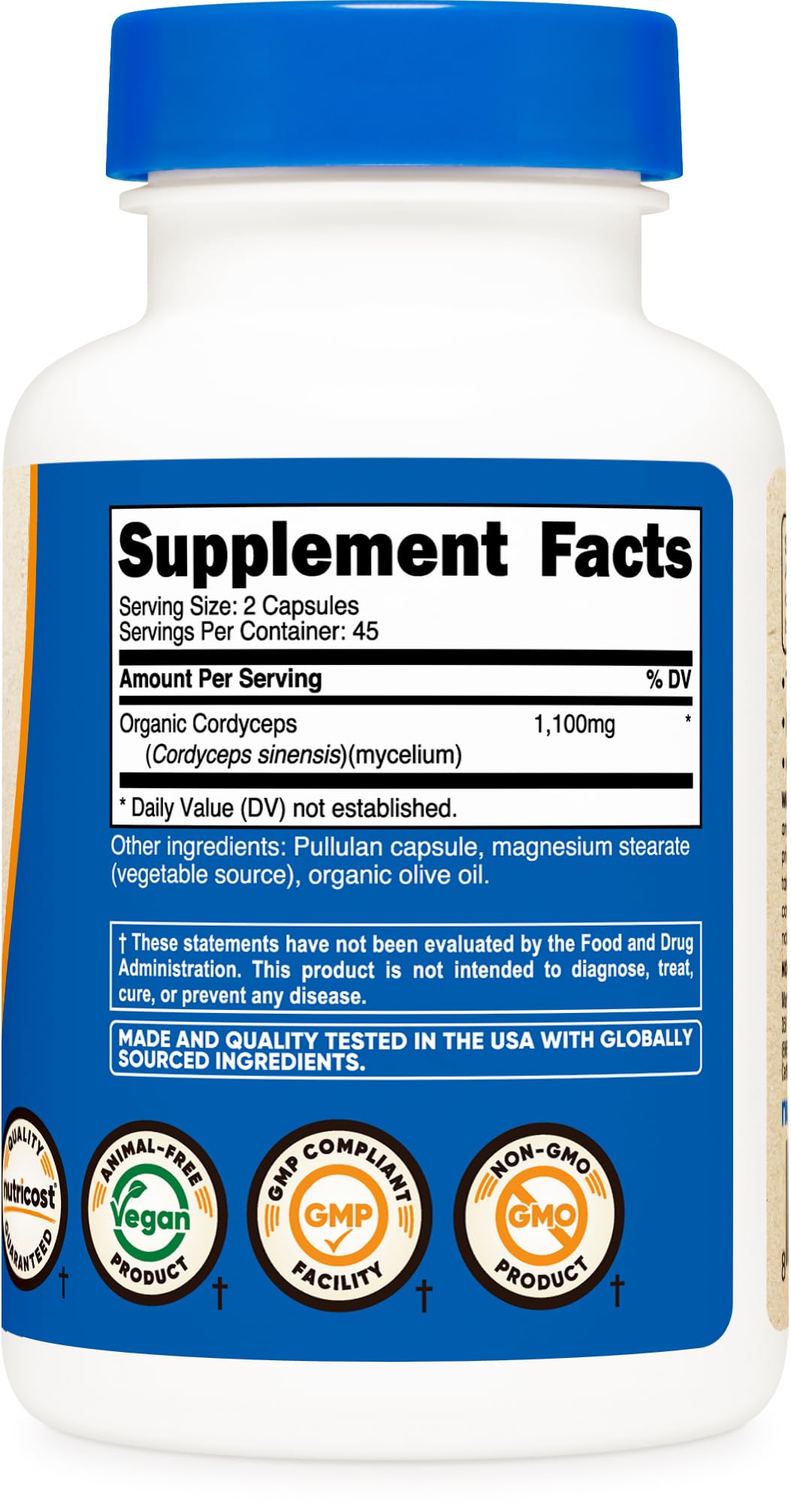 Nutricost Champignon Cordyceps 1100mg capsules ouvertes