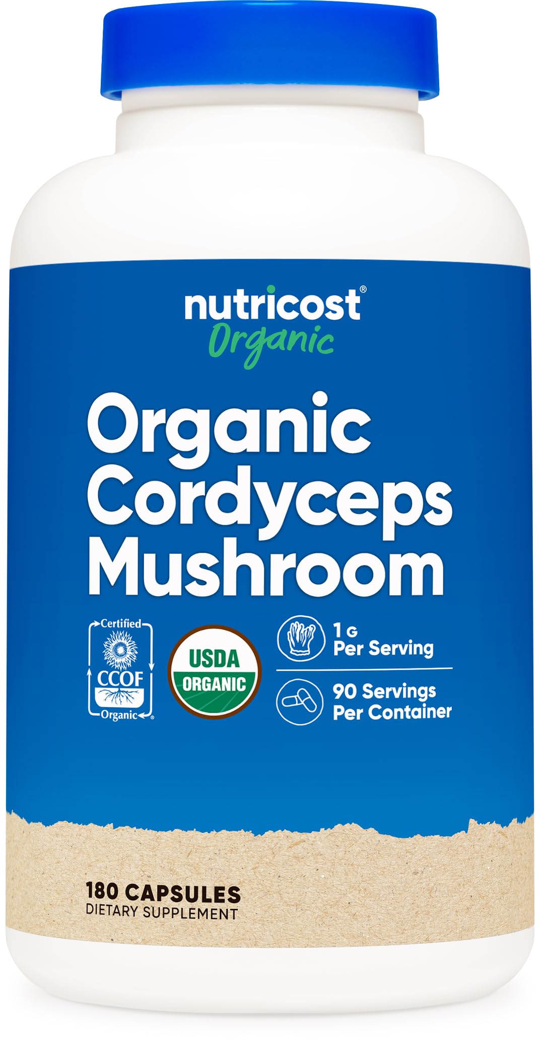 Nutricost Champignon Cordyceps Bio 1100mg 180 Capsules vue de face