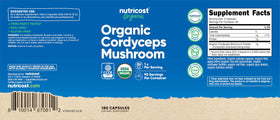Nutricost Champignon Cordyceps Bio 1100mg capsules sur une table