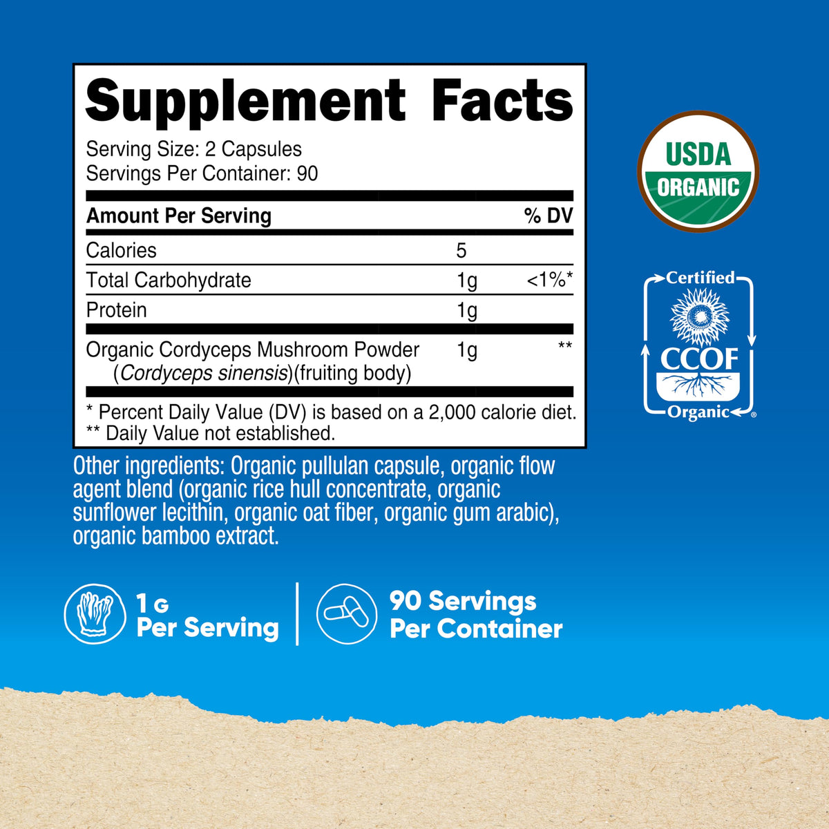Nutricost Champignon Cordyceps Bio 180 capsules avec étiquette