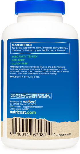 Nutricost Champignon Cordyceps Bio 180 capsules vue latérale