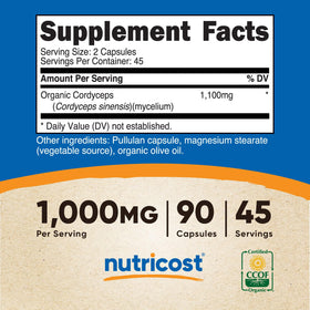 Nutricost Champignon Cordyceps capsules avec étiquette bio