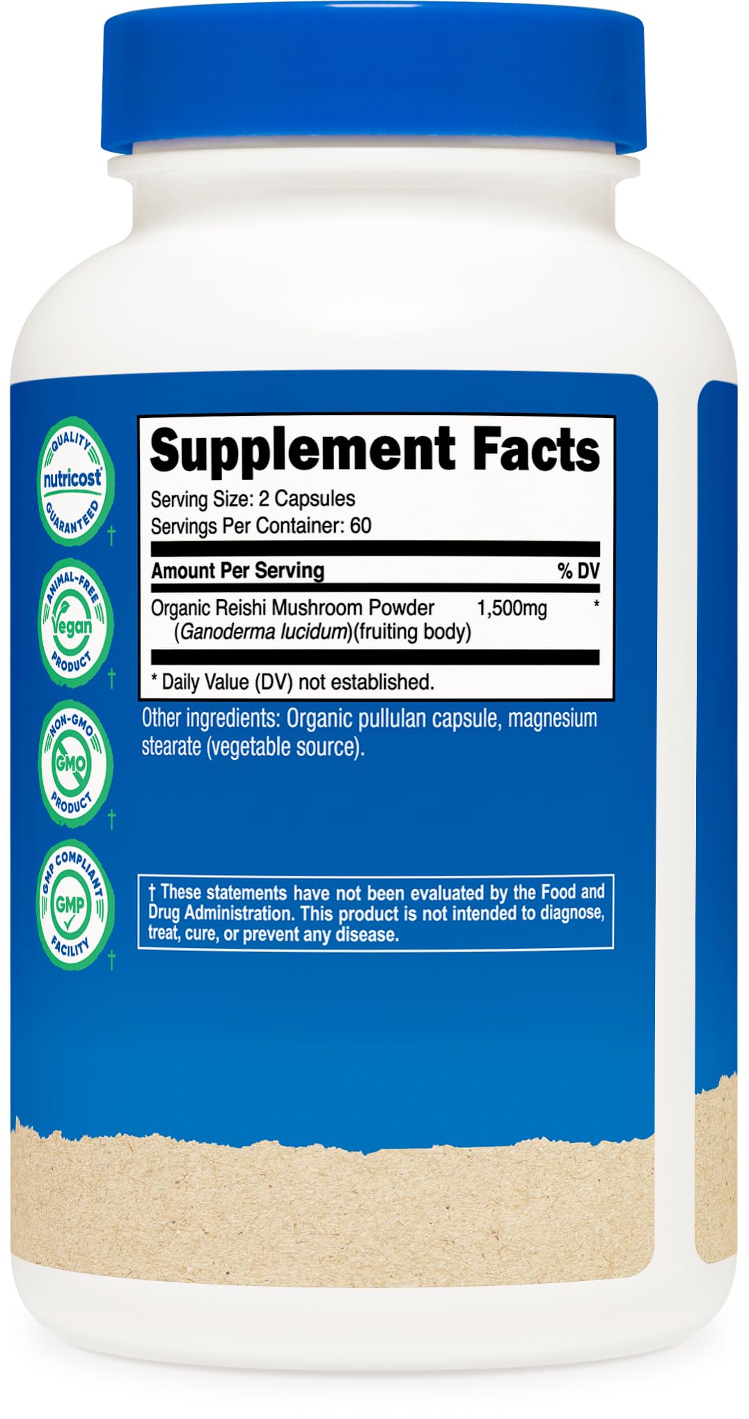 Nutricost Champignon Reishi capsules avec ingrédients listés