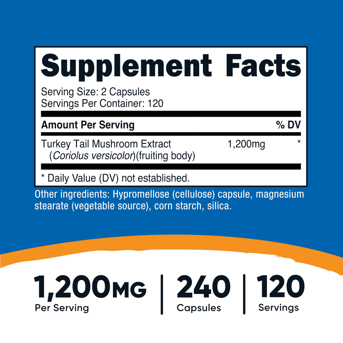 Nutricost Champignon Turkey Tail 600mg par capsule, vue de l'étiquette