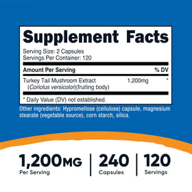 Nutricost Champignon Turkey Tail 600mg par capsule, vue de l'étiquette