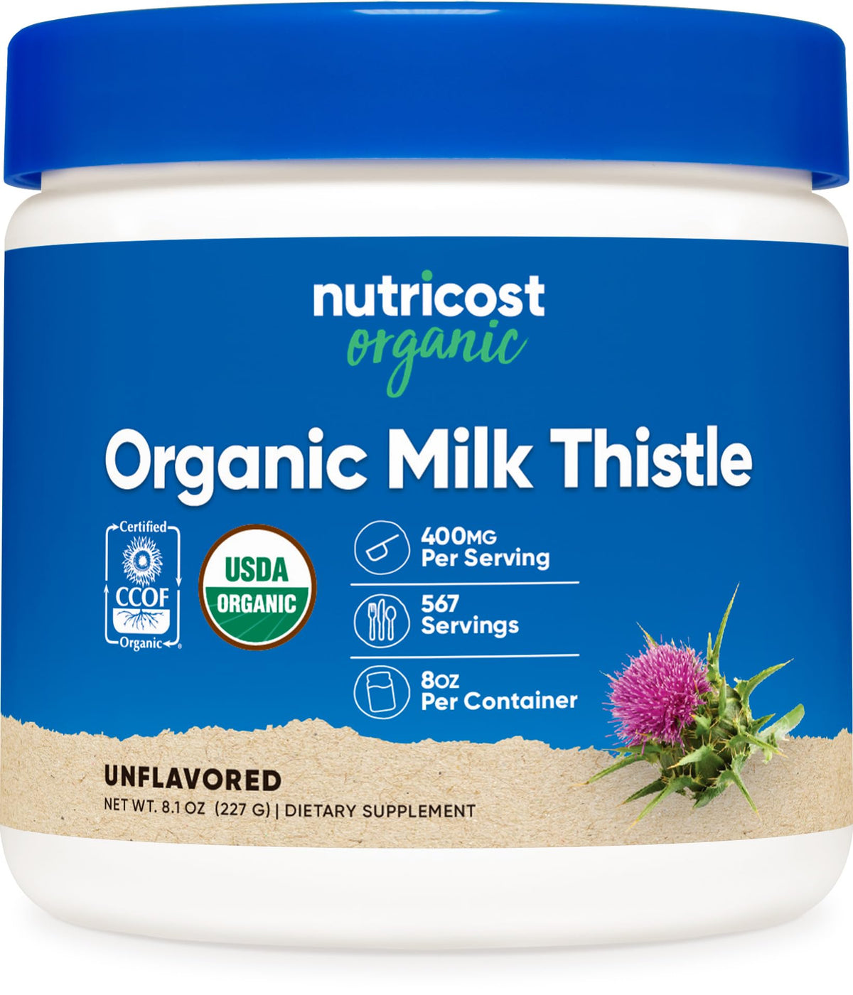 Nutricost Chardon-Marie 290g en pot avec étiquette détaillée