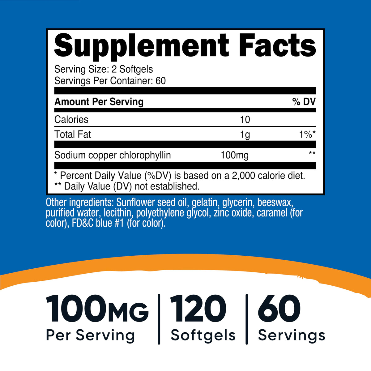 Nutricost Chlorophyll 100mg gélules avec étiquette détaillée