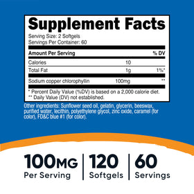 Nutricost Chlorophyll 100mg gélules avec étiquette détaillée