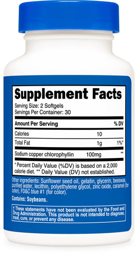 Nutricost Chlorophyll 100mg gélules molles avec verre d'eau