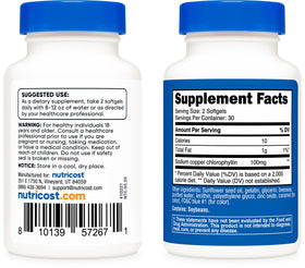 Nutricost Chlorophyll 100mg gélules molles étiquetage et informations