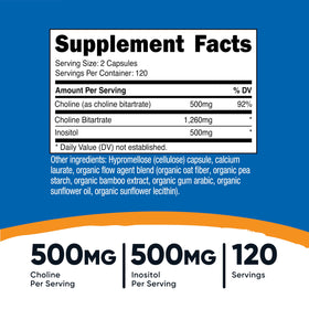 Nutricost Choline & Inositol capsules vue sur le côté