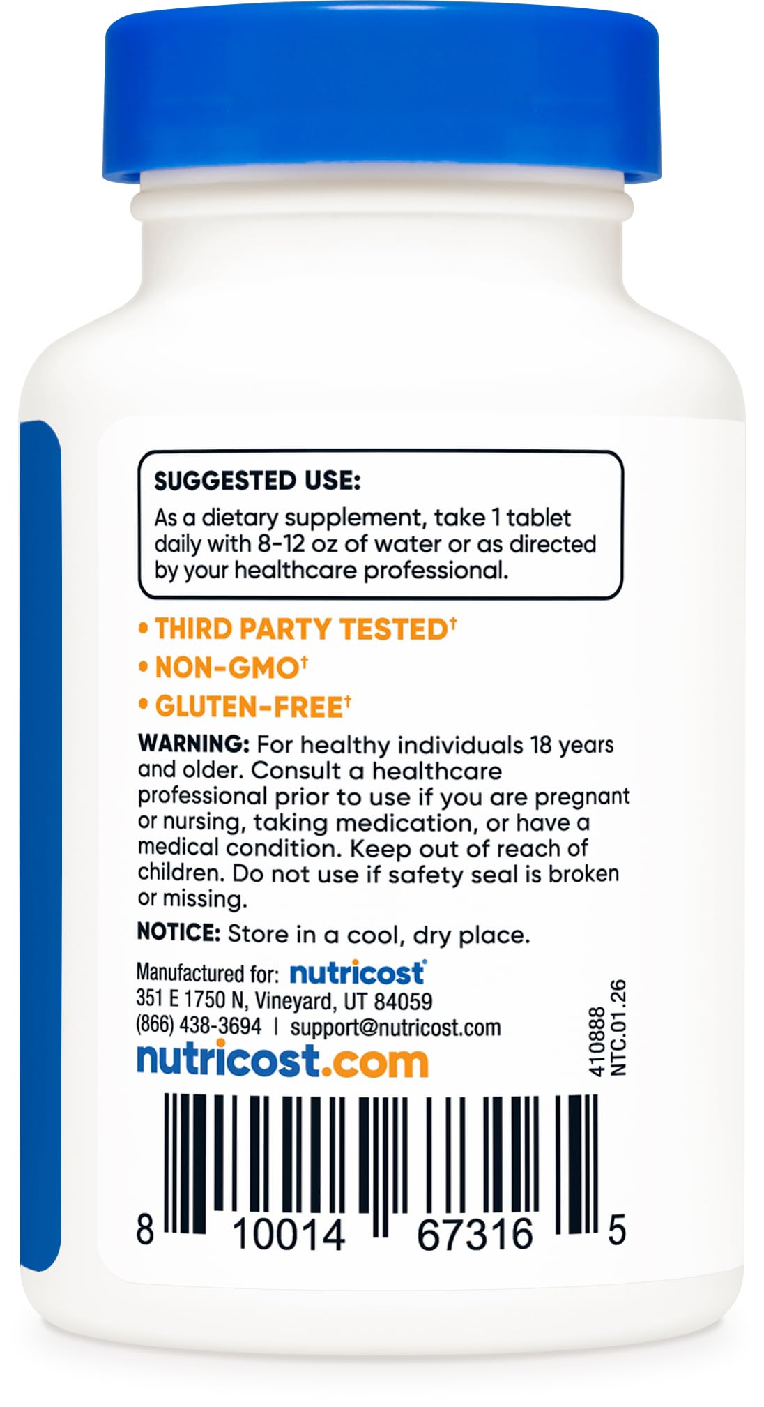 Nutricost Chrome comprimés 1000mcg sur fond blanc