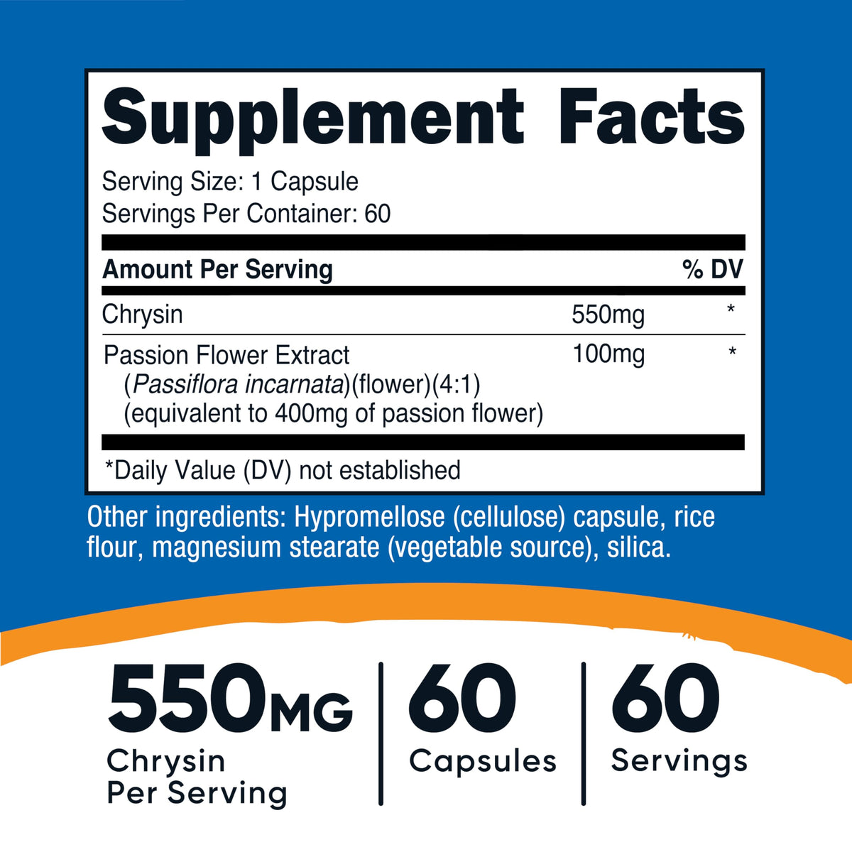 Nutricost Chrysin 550mg capsules montrant l'étiquette