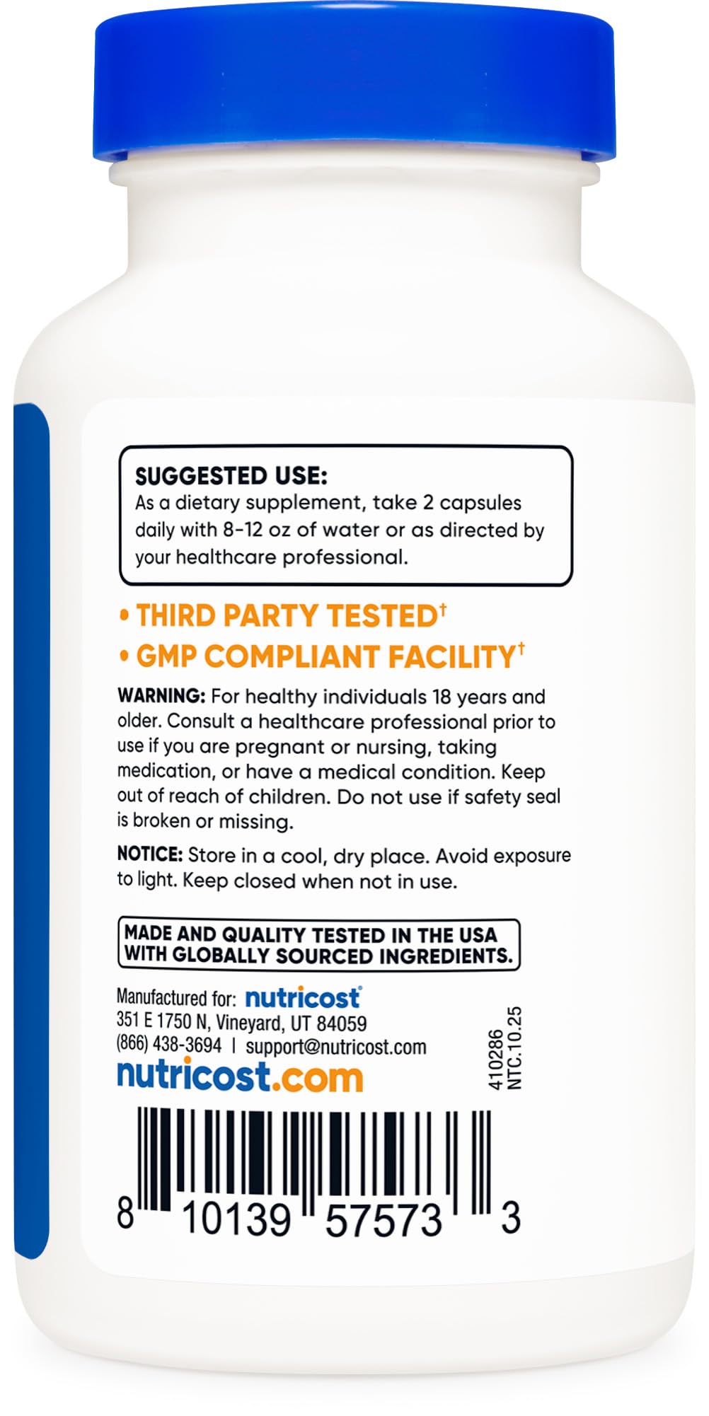 Nutricost Cistanche Tubulosa 120 capsules à côté d'une tasse