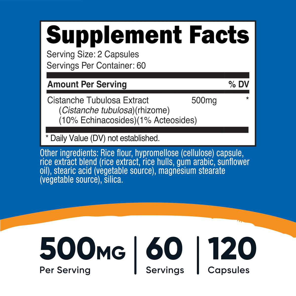 Nutricost Cistanche Tubulosa capsules sur une surface blanche