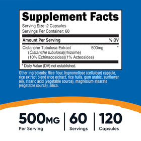 Nutricost Cistanche Tubulosa capsules sur une surface blanche