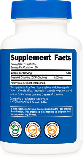 Nutricost Citicoline 60 capsules avec dosage indiqué