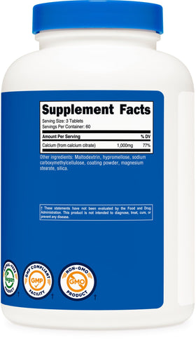 Nutricost Citrate de Calcium 1 000 mg sur fond naturel