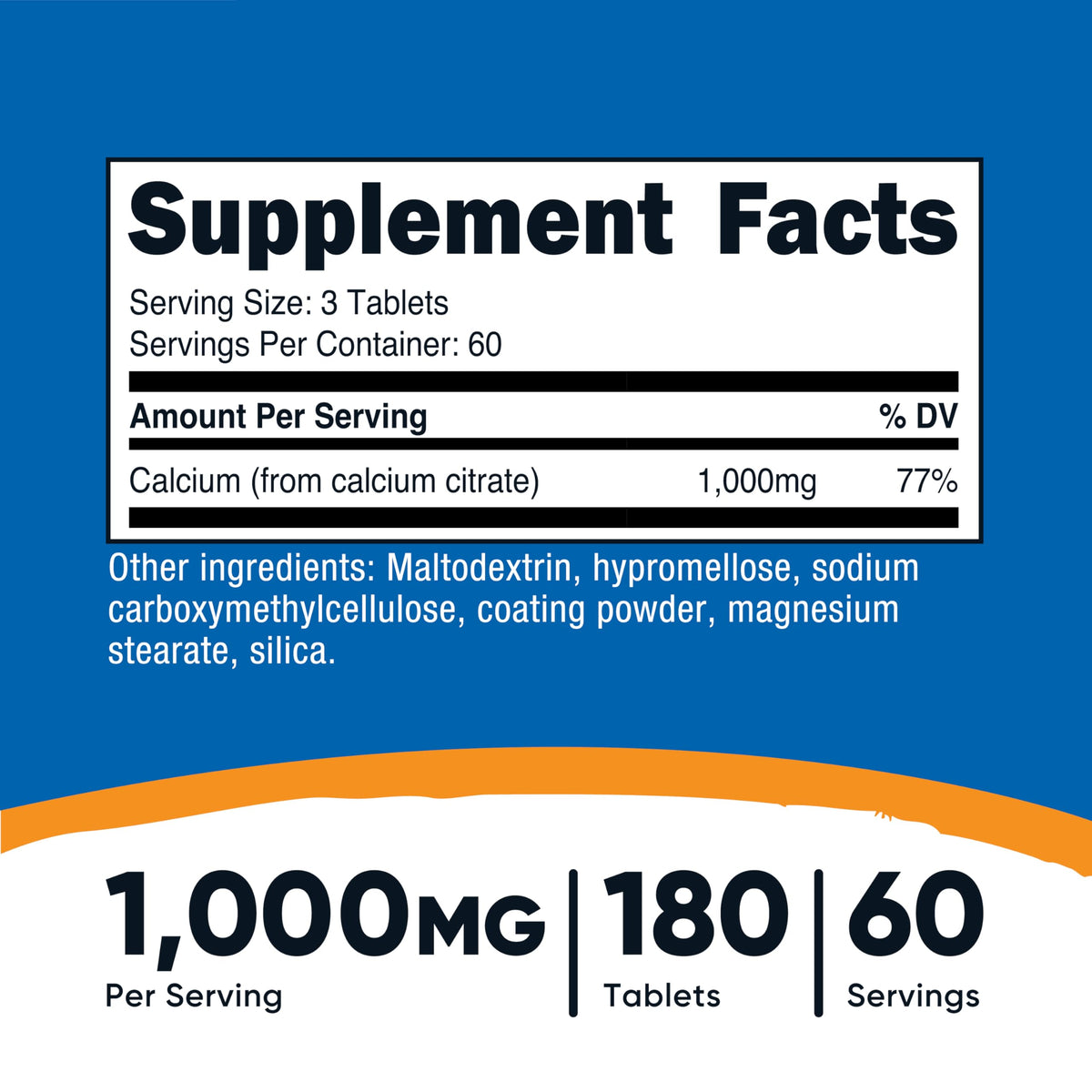 Nutricost Citrate de Calcium comprimé sur une surface blanche