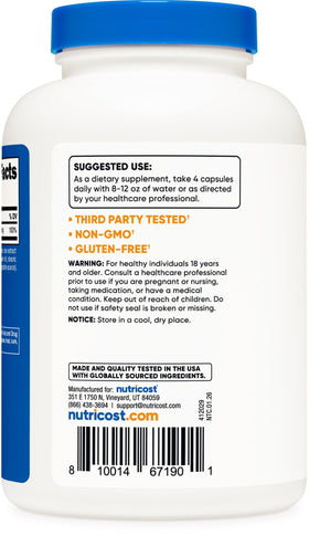 Nutricost Citrate de Magnésium 420mg avec étiquette claire des ingrédients