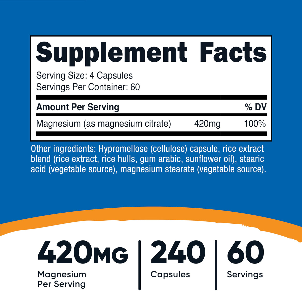 Nutricost Citrate de Magnésium 420mg capsules végétales en gros plan