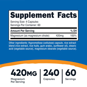 Nutricost Citrate de Magnésium 420mg capsules végétales en gros plan