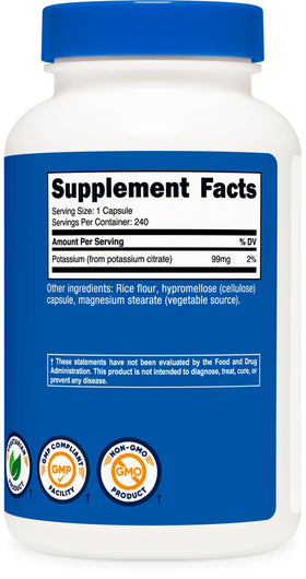 Nutricost Citrate de Potassium 99mg étiquette détaillée
