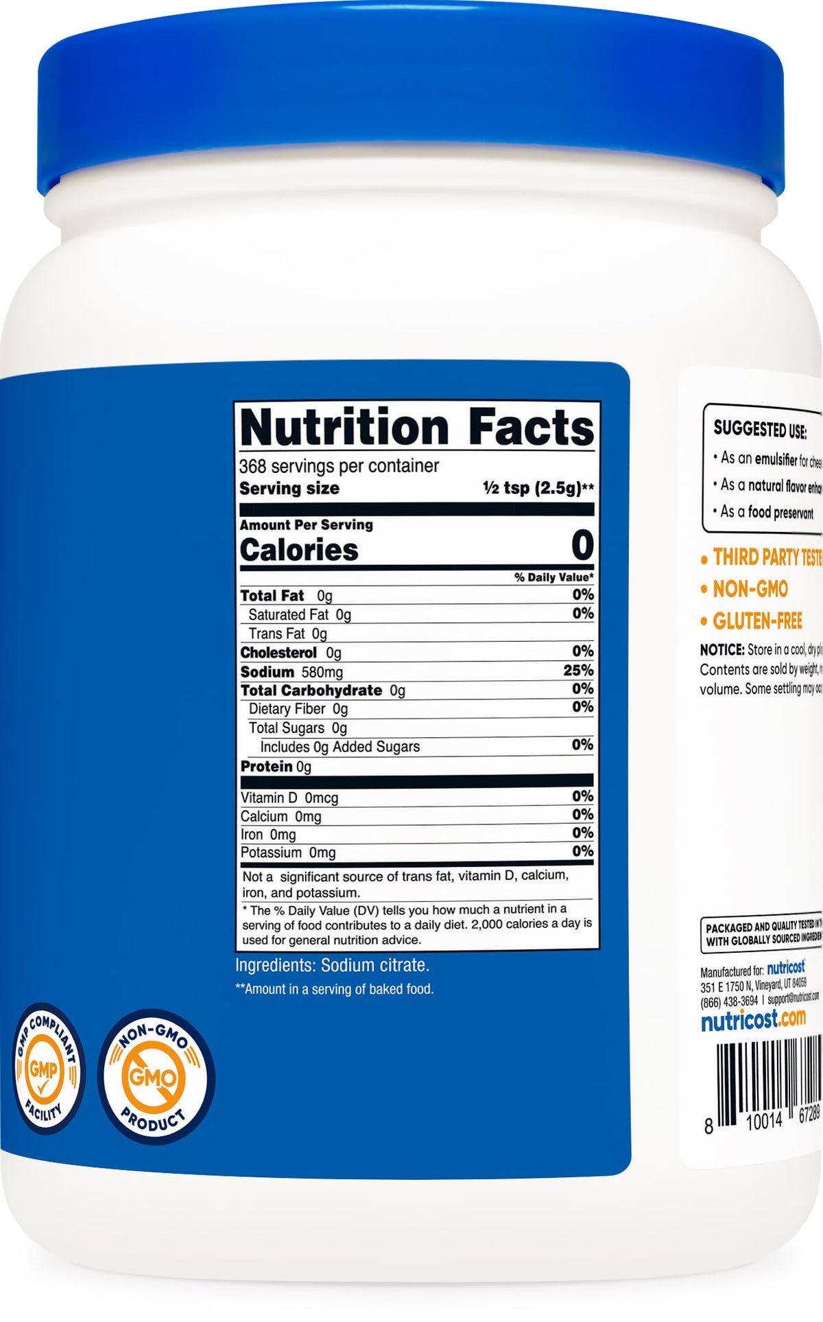 Nutricost Citrate de Sodium, poudre dans un bol