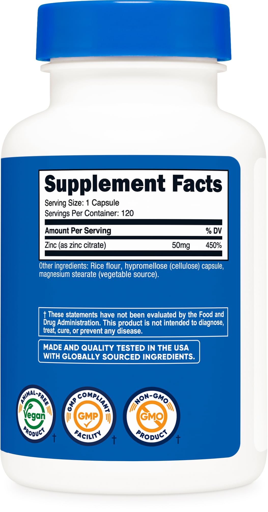 Nutricost Citrate de Zinc 50mg arrière du flacon