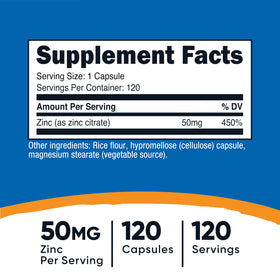 Nutricost Citrate de Zinc 50mg capsule individuelle