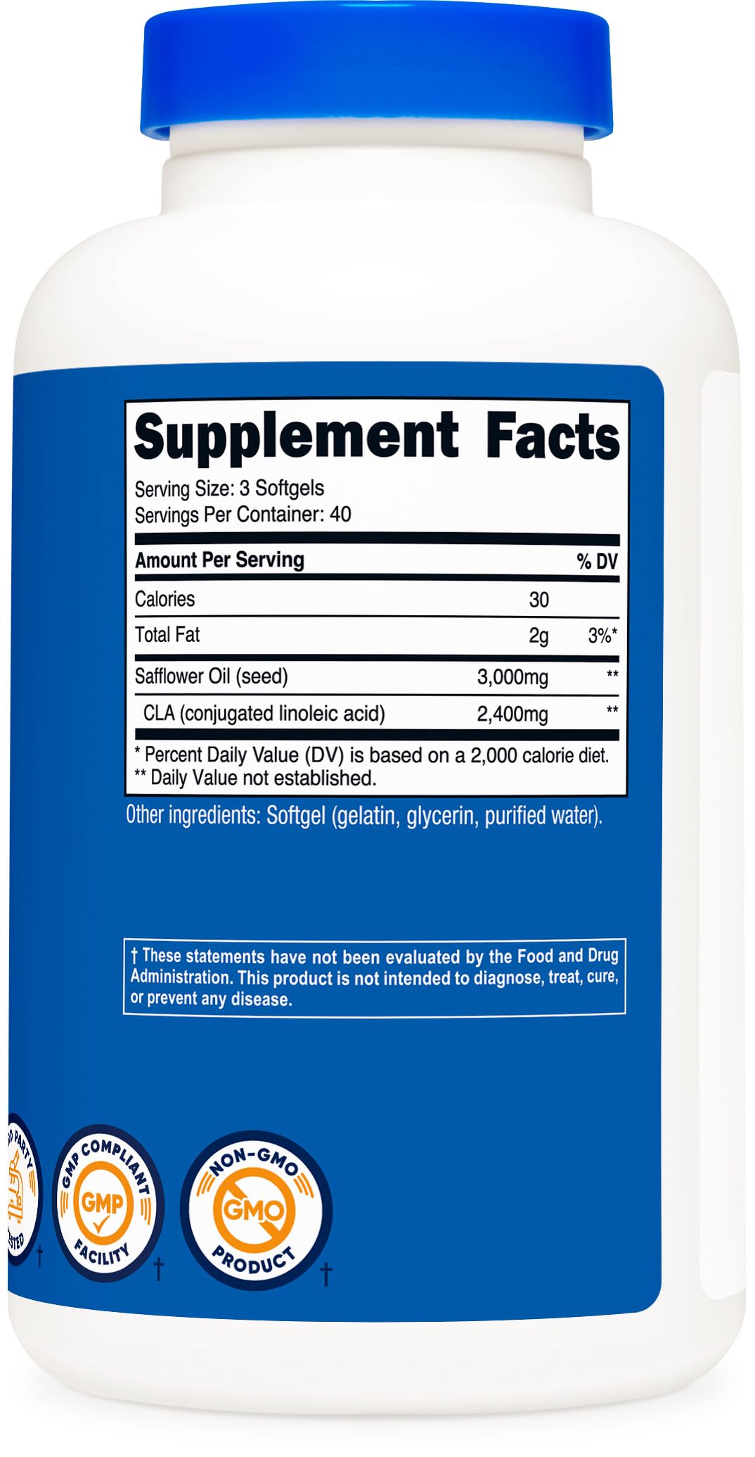 Nutricost CLA 2400mg gélules ouvertes montrant leur taille