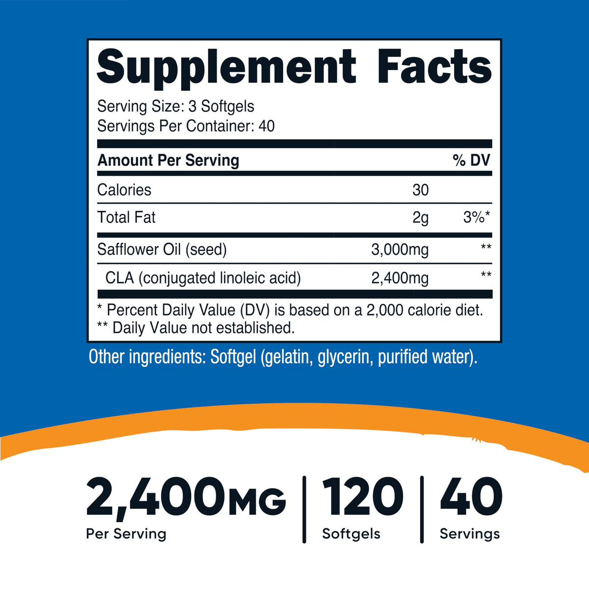 Nutricost CLA 2400mg gélules sur une surface blanche