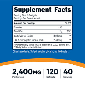 Nutricost CLA 2400mg gélules sur une surface blanche