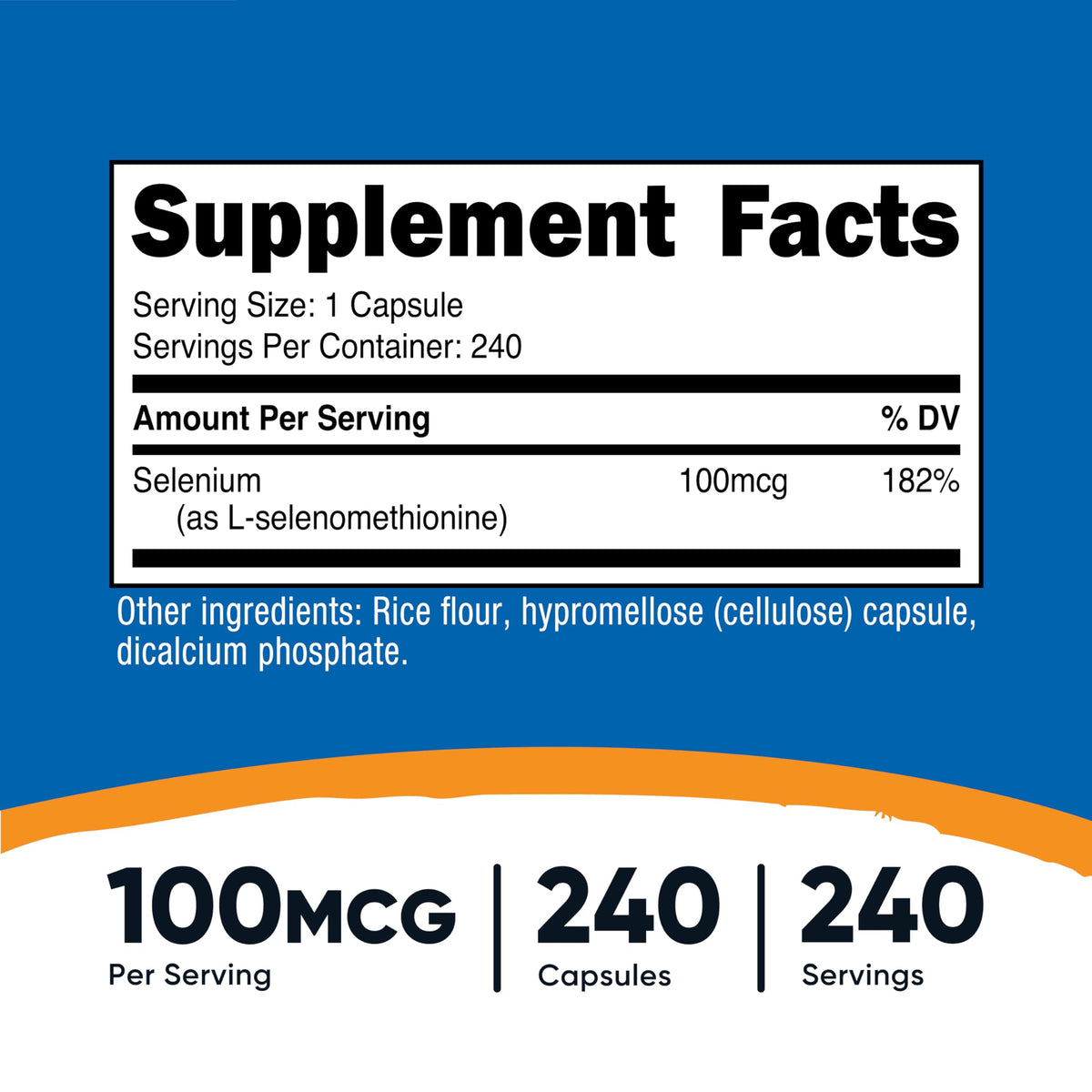 Nutricost complément sélénium 240 capsules côté