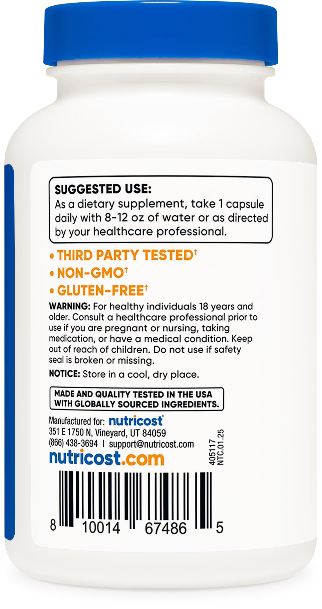 Nutricost complément sélénium 240 capsules en main