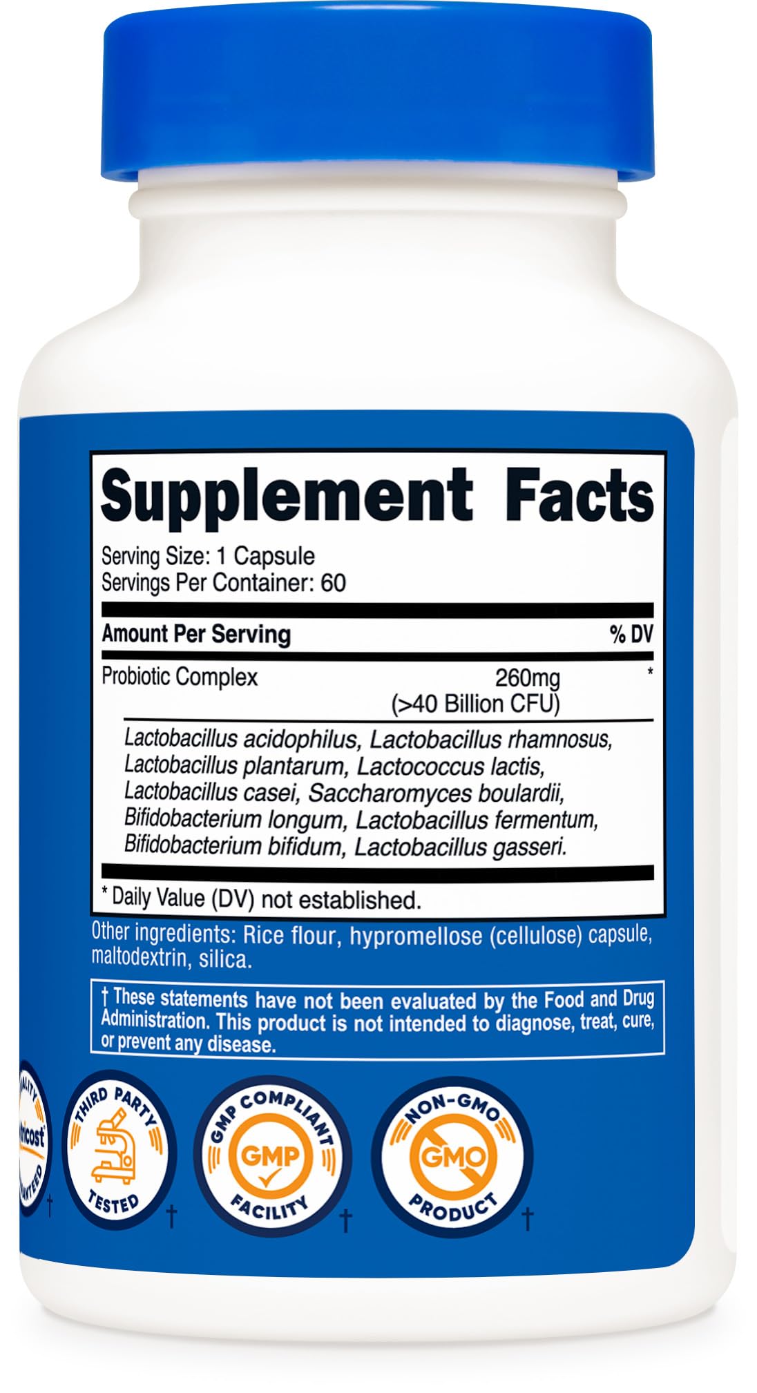 Nutricost Complex Probiotique flacon ouvert avec capsules