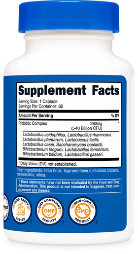 Nutricost Complex Probiotique flacon ouvert avec capsules