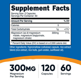 Nutricost Complexe de Magnésium Triple 300mg bouteille avec étiquette