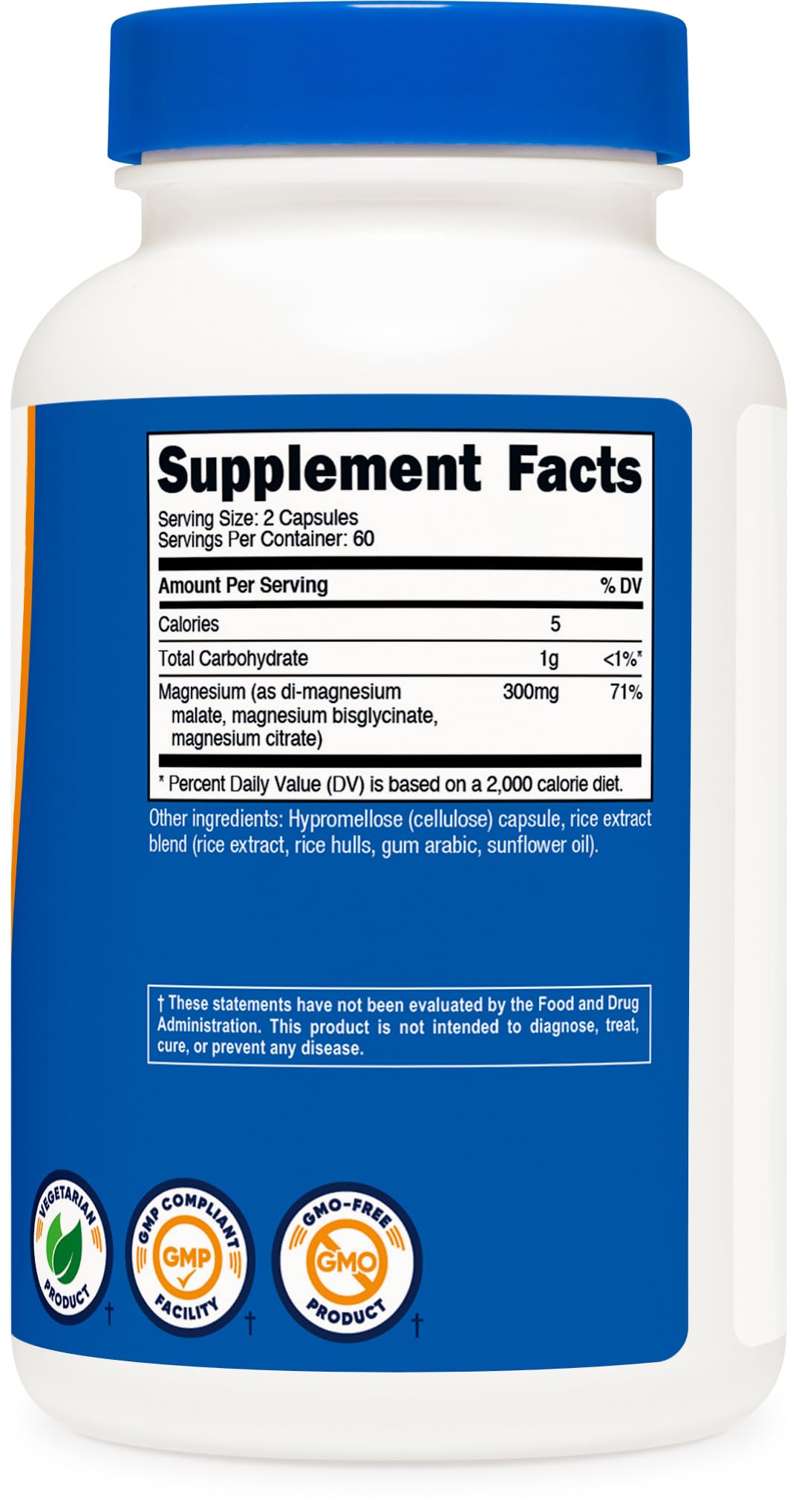 Nutricost Complexe de Magnésium Triple 300mg étiquette détaillant les ingrédients