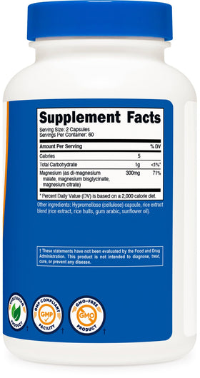 Nutricost Complexe de Magnésium Triple 300mg étiquette détaillant les ingrédients