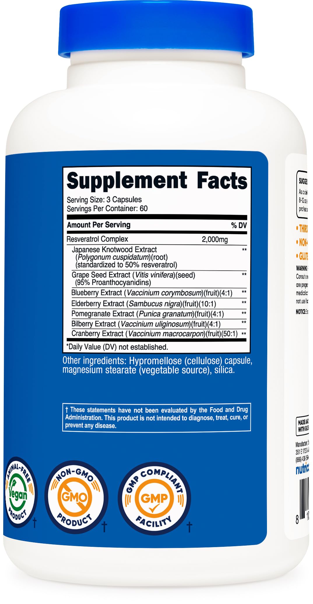 Nutricost complexe de resvératrol 2000mg avec une main tenant la bouteille