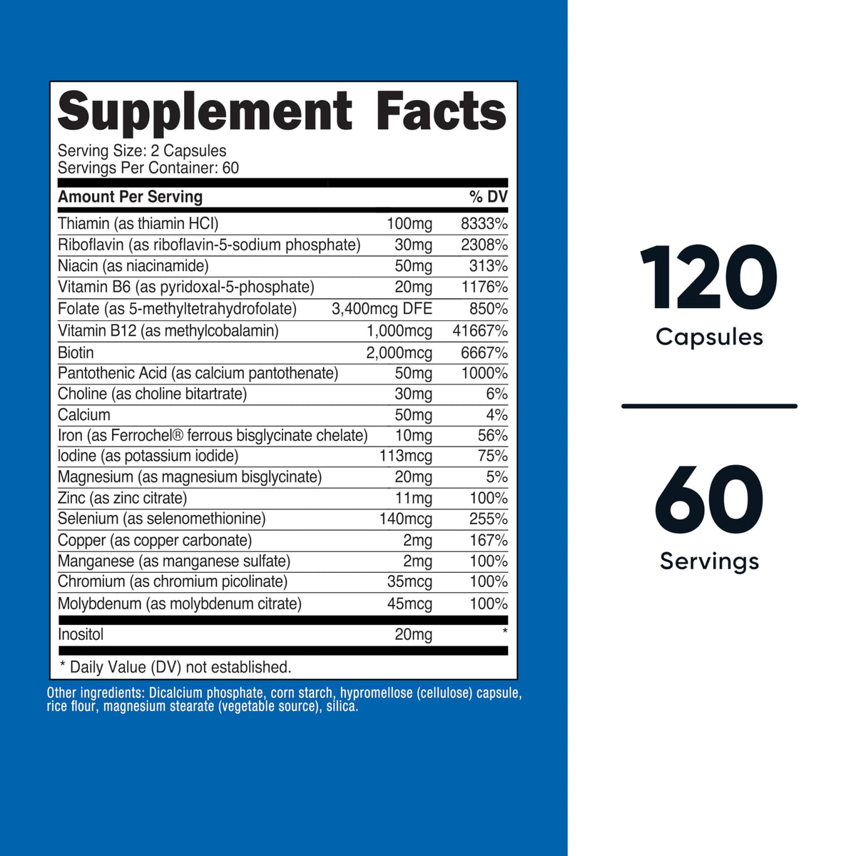 Nutricost Complexe de Vitamines B Methylé, capsules sur une table